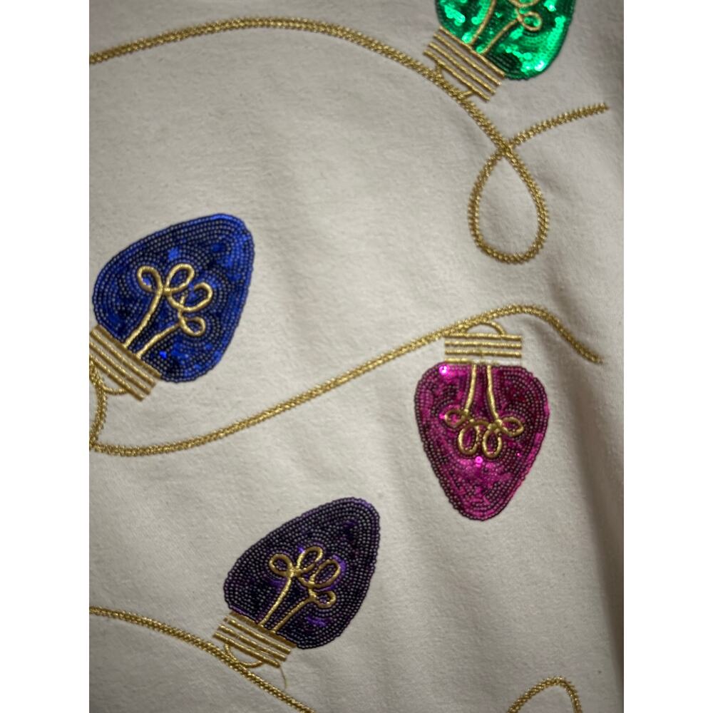 Christmas Crewneck Sweatshirt- with sequin lights and gold trim- L - Picture 2 of 5
